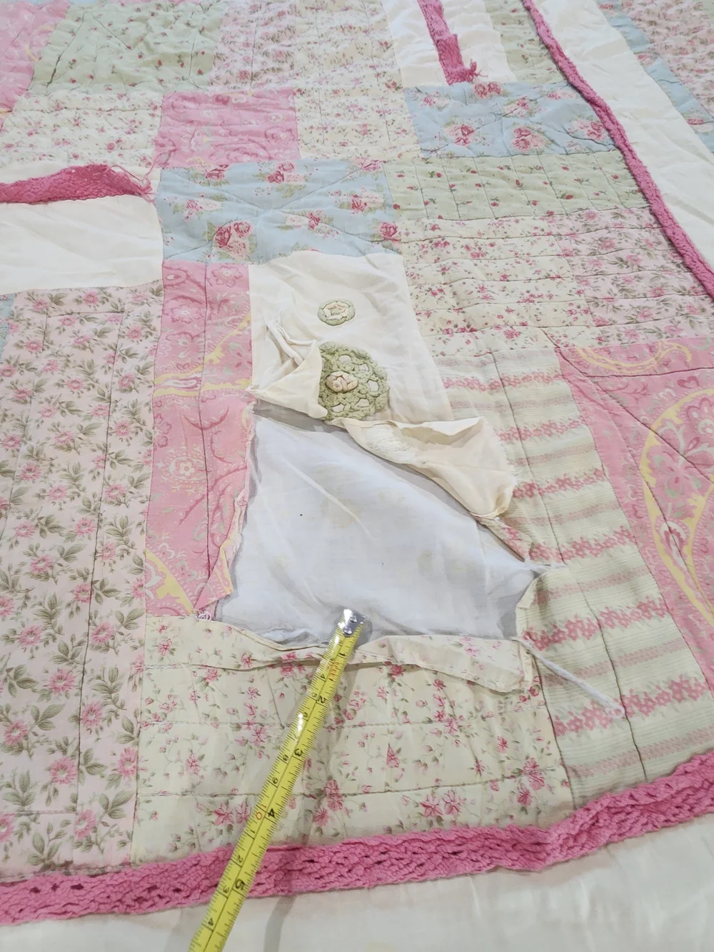 Handmade Pastel Patchwork Quilt Throw - Pink, Blue & Green 80x75